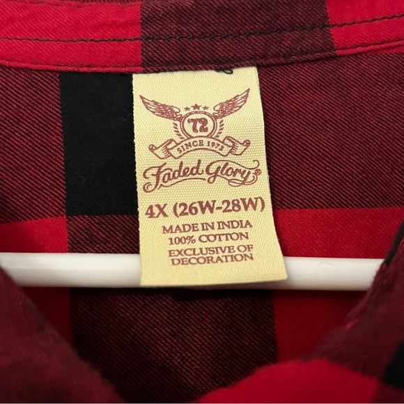 Faded Glory Red and Black Plaid Women's Button Down 100% Cotton Flannel Shirt - Picture 2 of 5